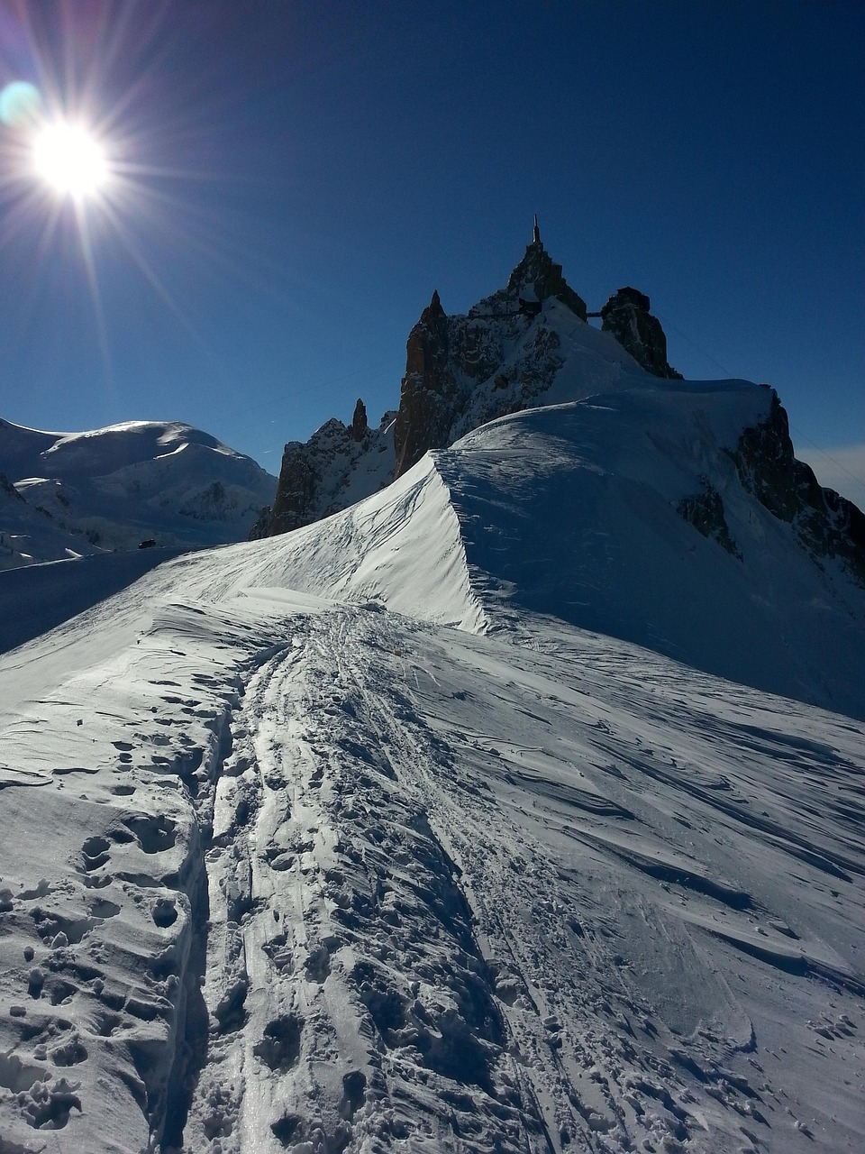 aiguille du midi, chamonix-mont-blanc, snow, nature, mountaineering, alps, landscape, mountain, snowy, traces